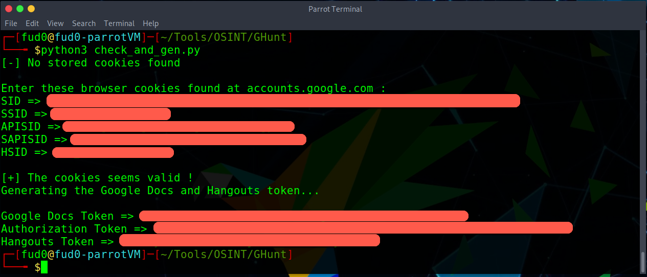 GHunt - Configuring Google cookies in GHunt