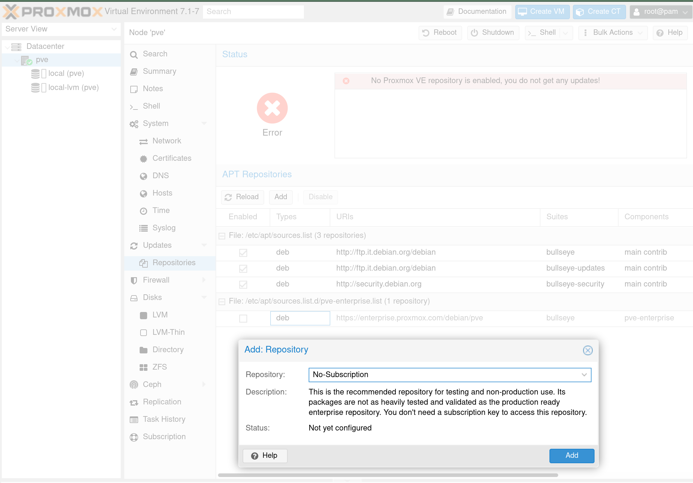 Proxmox - Adding the free repository