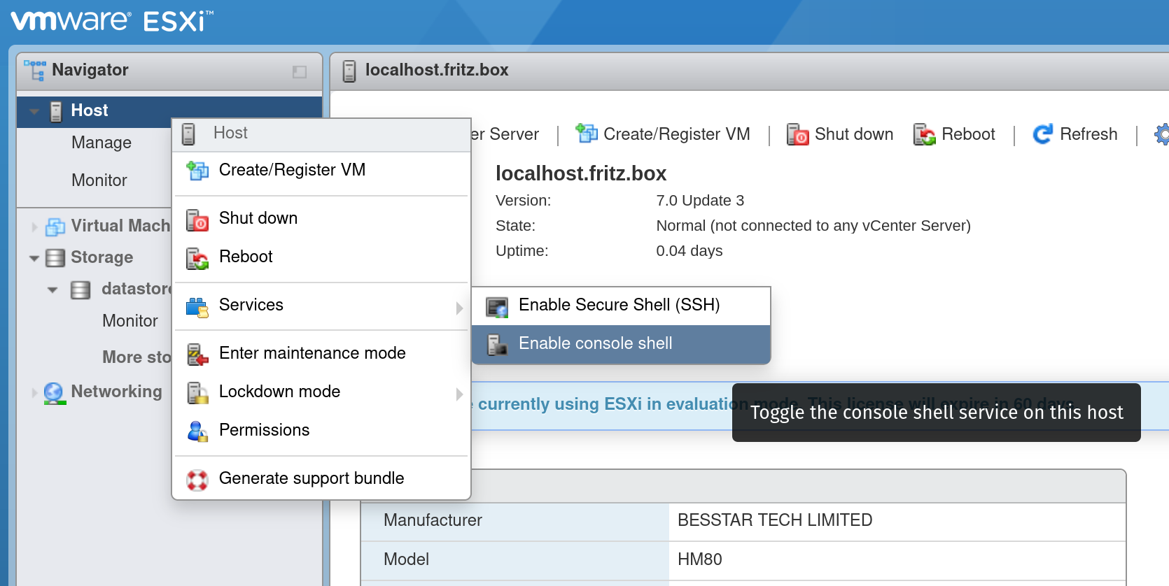 VMware ESXi - Enable console shell