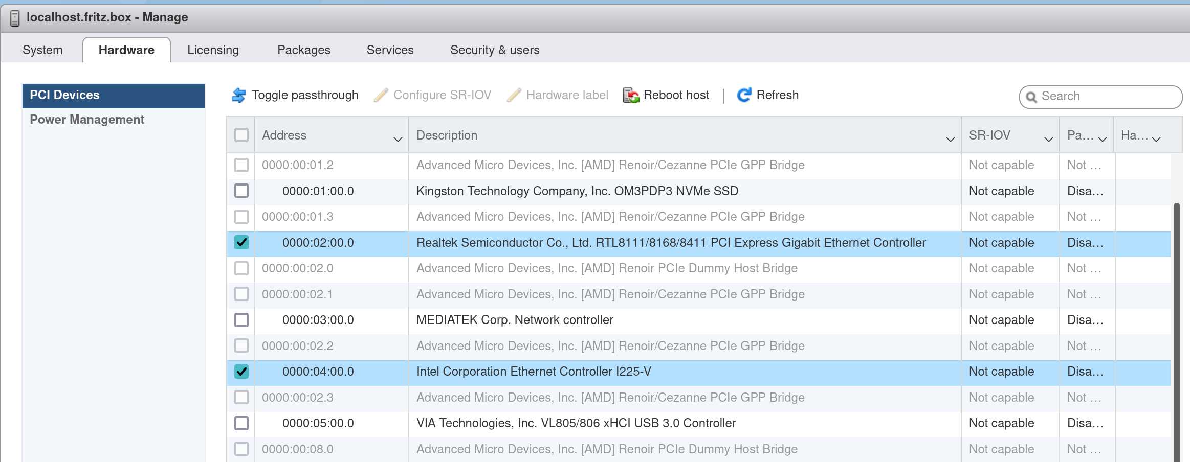 VMware ESXi - Network Adapters available