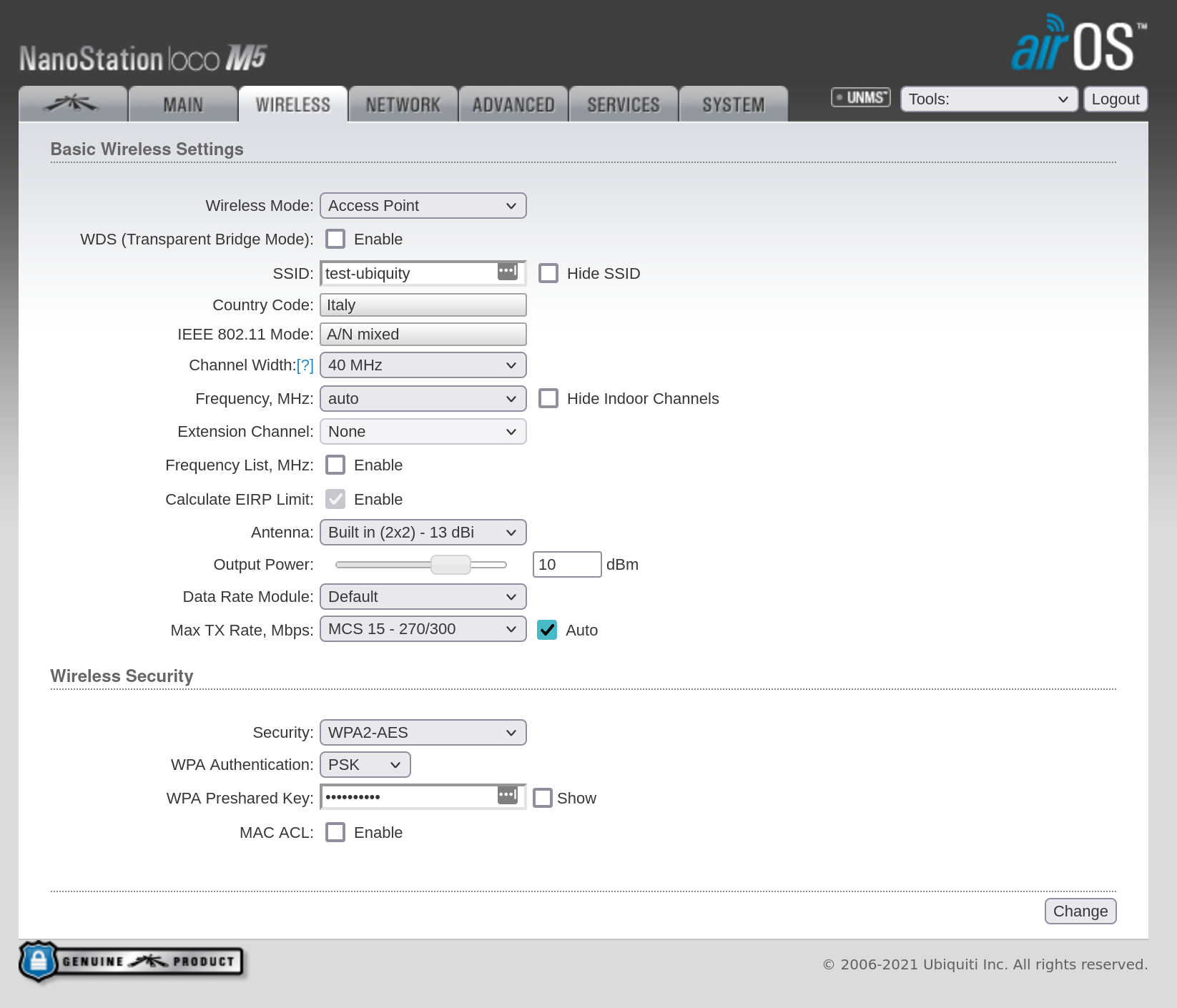 Ubiquiti - Wireless configuration