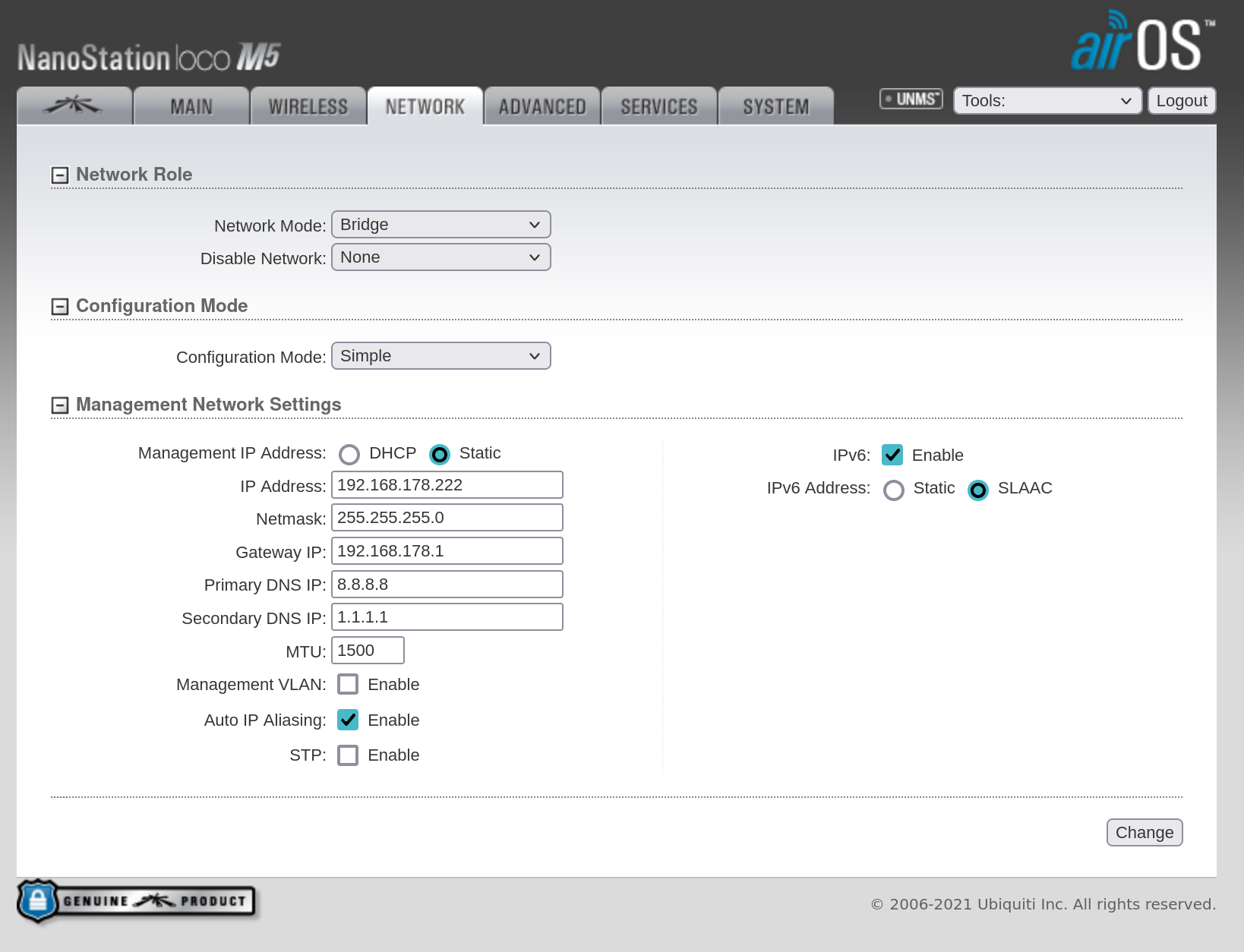 Ubiquiti - Configurazione parametri di rete