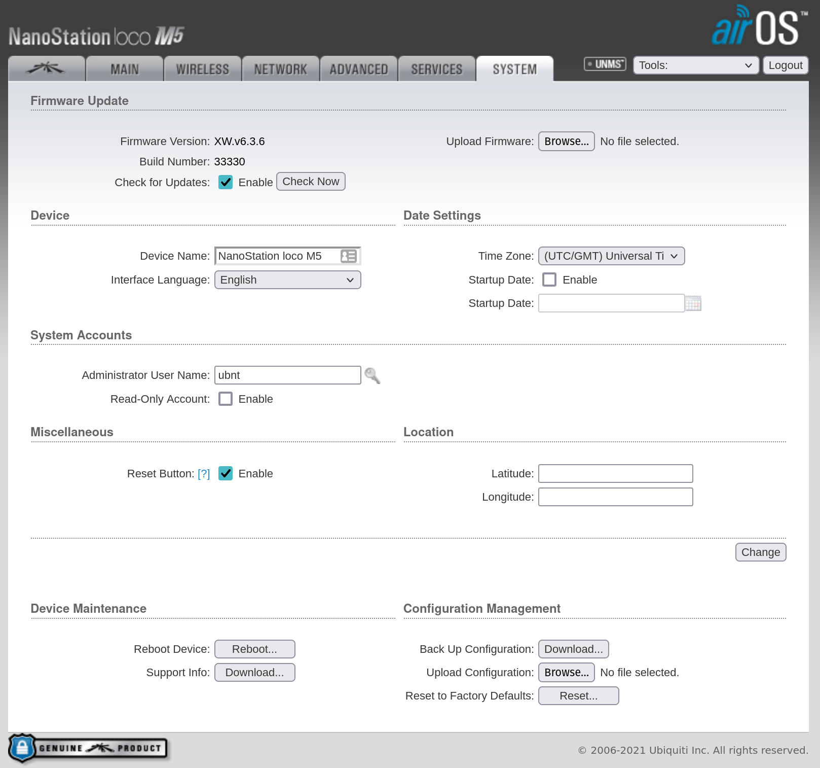 Ubiquiti - Firmware version update